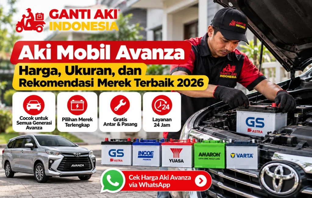 Teknisi memasang aki mobil Toyota Avanza dengan pilihan merek aki
