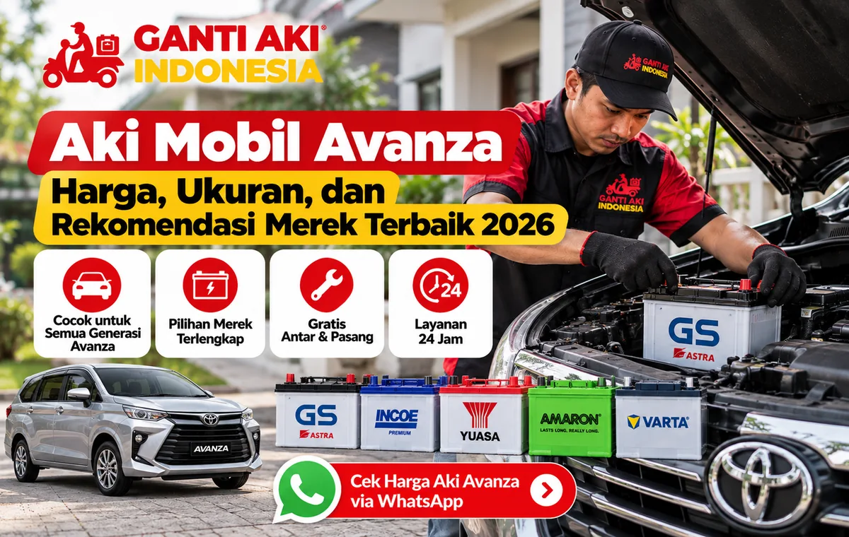 Teknisi memasang aki mobil Toyota Avanza dengan pilihan merek aki