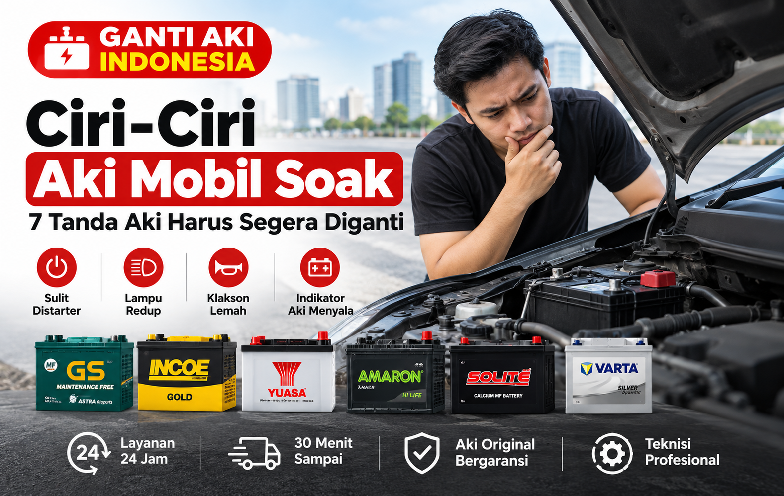 Ciri-ciri aki mobil soak dan tanda aki harus diganti