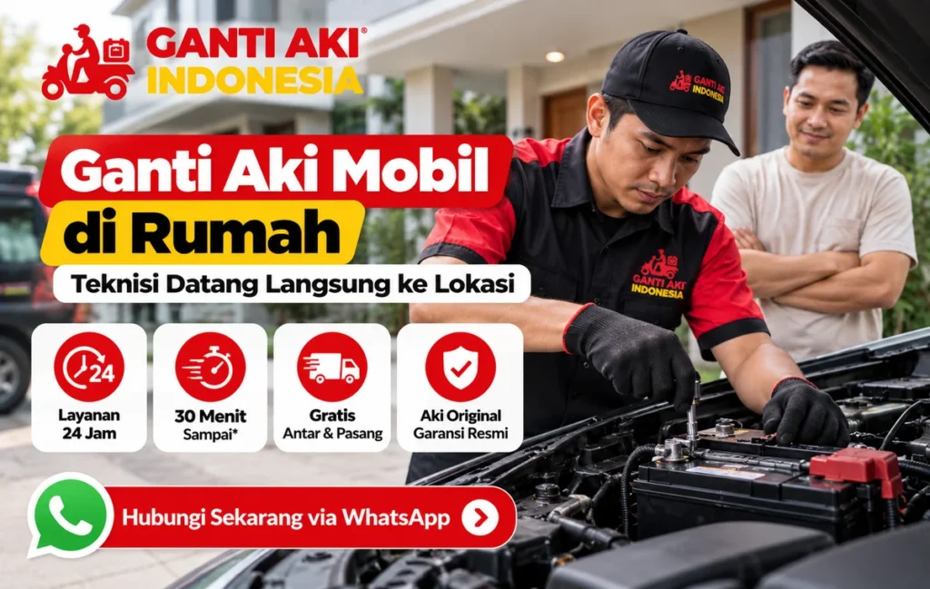 Teknisi Ganti Aki Indonesia memasang aki mobil di rumah pelanggan