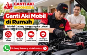 Teknisi Ganti Aki Indonesia memasang aki mobil di rumah pelanggan